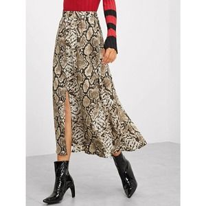 Zara Snake Animal Print Faux Button Midi Skirt XS